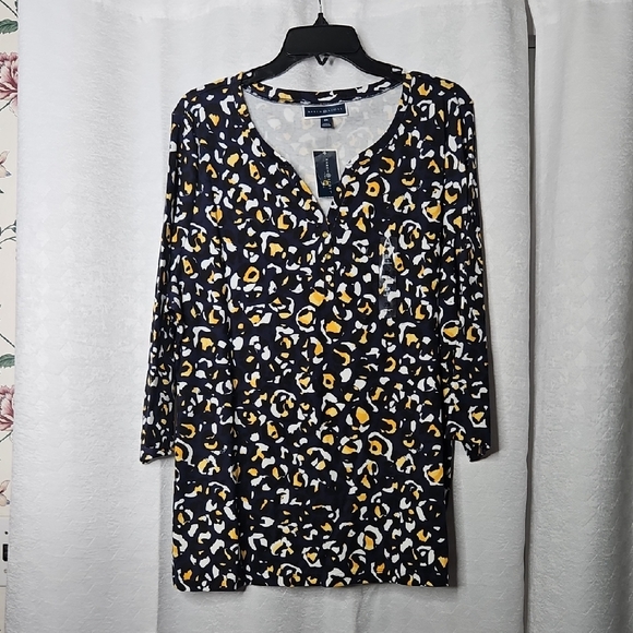 Karen Scott Navy and Gold Button Detail Top - Picture 1 of 6